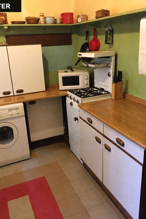The same kitchen cleared and empty after a house clearance in Gretna